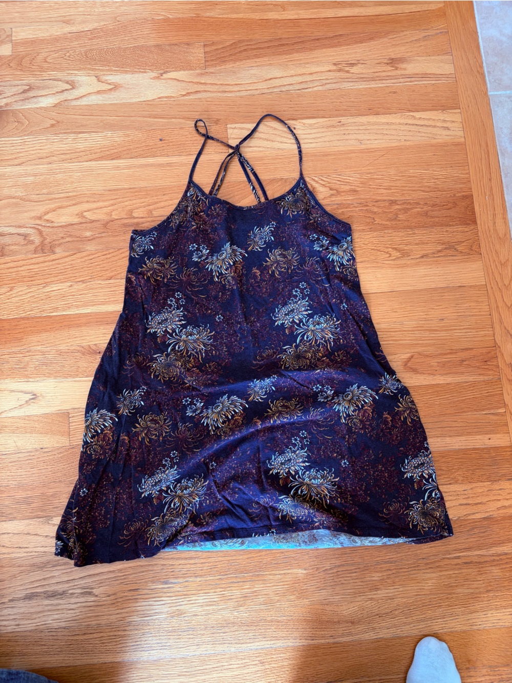 Floral Satin Mini Slip Dress in Deep Blue